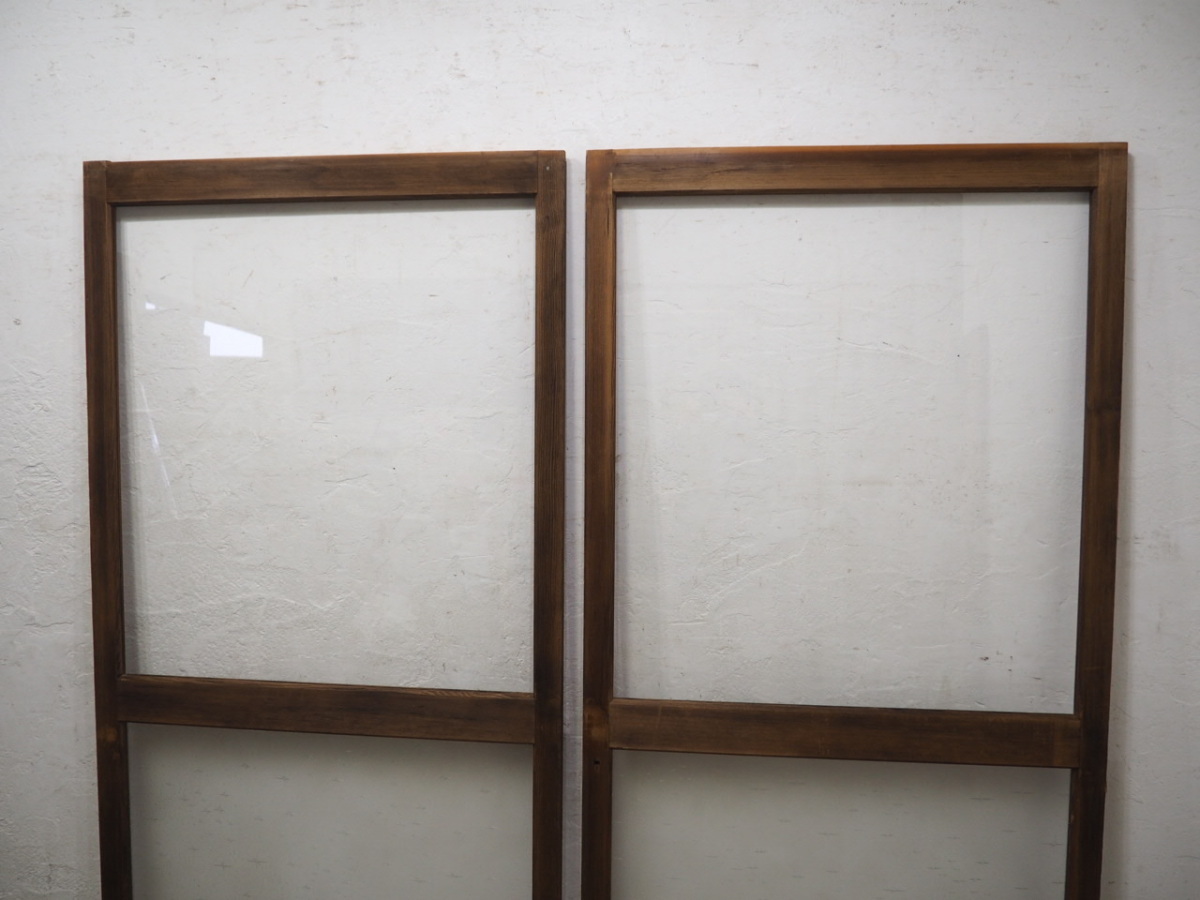 taD0097*(2)[H180,5cm×W91cm]×2 sheets * Showa Retro . design glass. large old tree frame glass door * old fittings sliding door sash old Japanese-style house Vintage L pine 