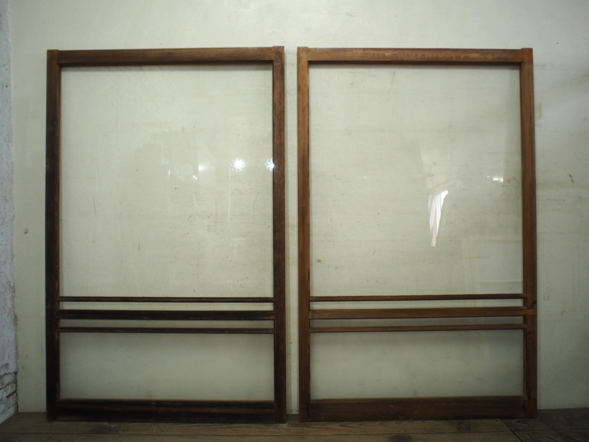 日本のアンティーク ガラス戸 2枚セット 引き戸 建具 古道具 大正 昭和レトロ