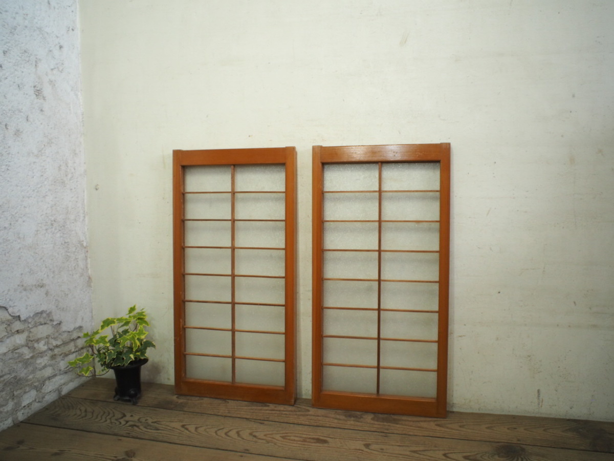 ユD0264◆【H82cm×W41,5cm】×2枚◆昭和レトロな味わいの古い木枠ガラス戸◆建具 引き戸 サッシ 窓 古民家再生 リフォーム ビンテージA下