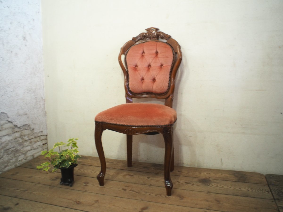 タD0386◆⑥イギリスアンティーク◆猫脚デザインの古い木製チェア◆英国家具 椅子 イス カフェ ロココ調 レトロ ダイニングチェアL笹2