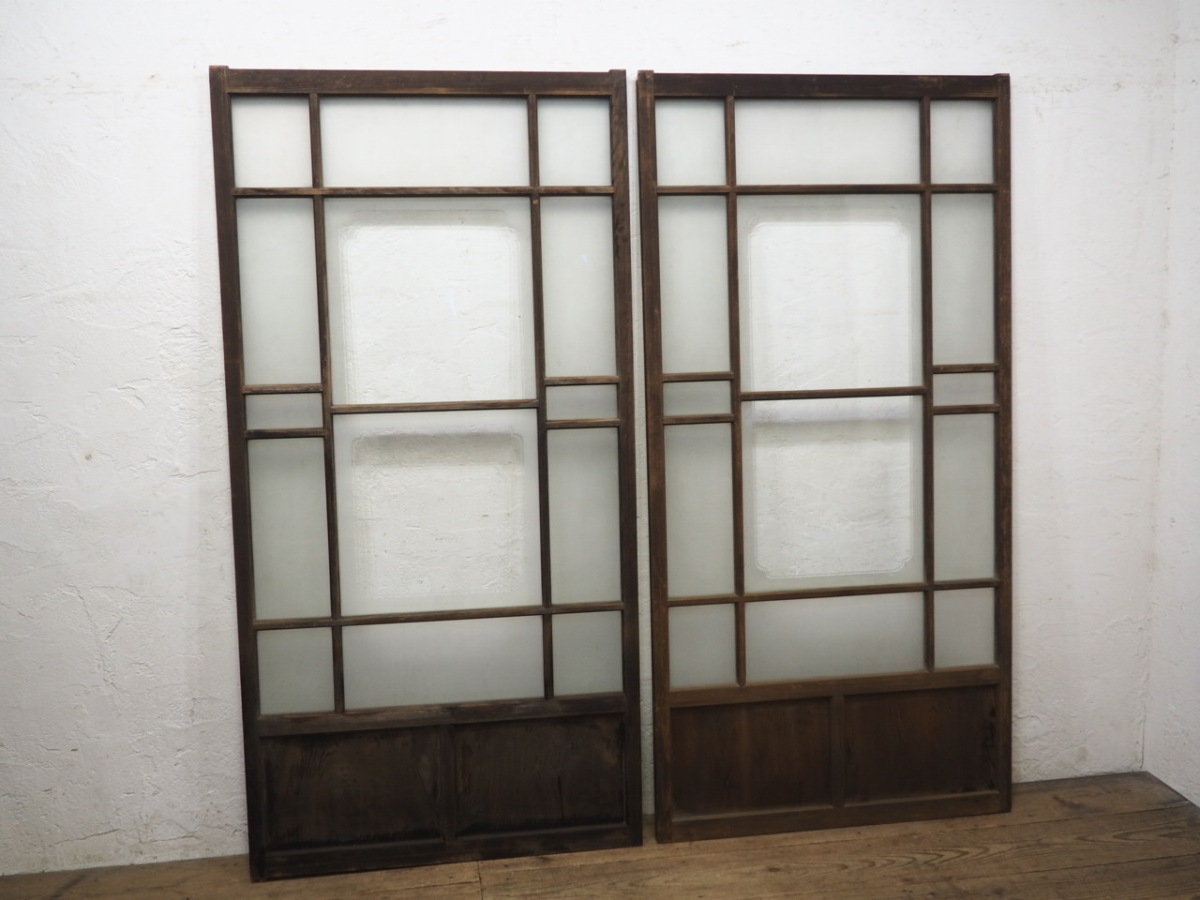 taZ0499*(4)[H177cm×W88,5cm]* antique *.... glass. old wooden sliding door * old fittings wave glass door entranceway door old Japanese-style house block house retro L pine 