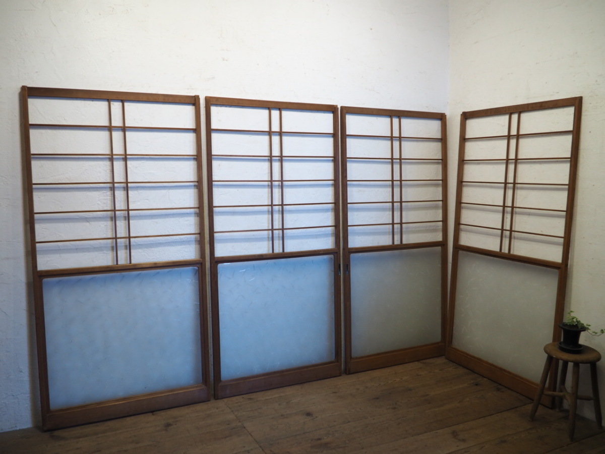 taW0783*(1)[H177cm×W86,5(89,5)cm]×4 sheets * design glass entering. retro old shoji door * old fittings sliding door sash old Japanese-style house reproduction reform M pine 