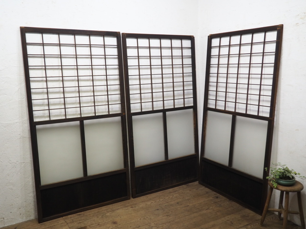 taA0803*[H176cm×W93,5cm]×3 sheets * glass entering * retro taste ... old shoji door * old fittings sliding door sash old Japanese-style house reproduction block house izakaya pub ..M pine 