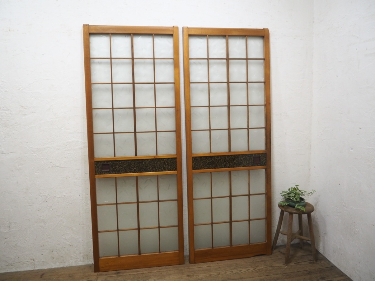 taB0869*(2)[H180cm×W67,5cm]×2 sheets * Showa Retro . taste ... large old wooden glass door * old fittings sliding door old Japanese-style house reproduction block house peace modern M pine 
