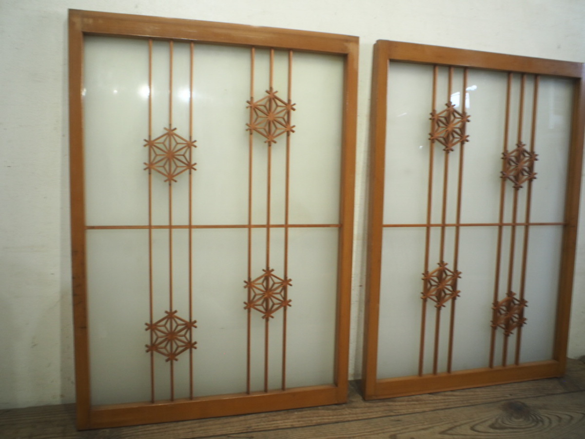 taC0573*[H91cm×W64cm]×2 sheets * wonderful collection . skill. retro old glass door * old fittings sliding door .. door sash old Japanese-style house reproduction peace . antique K under 