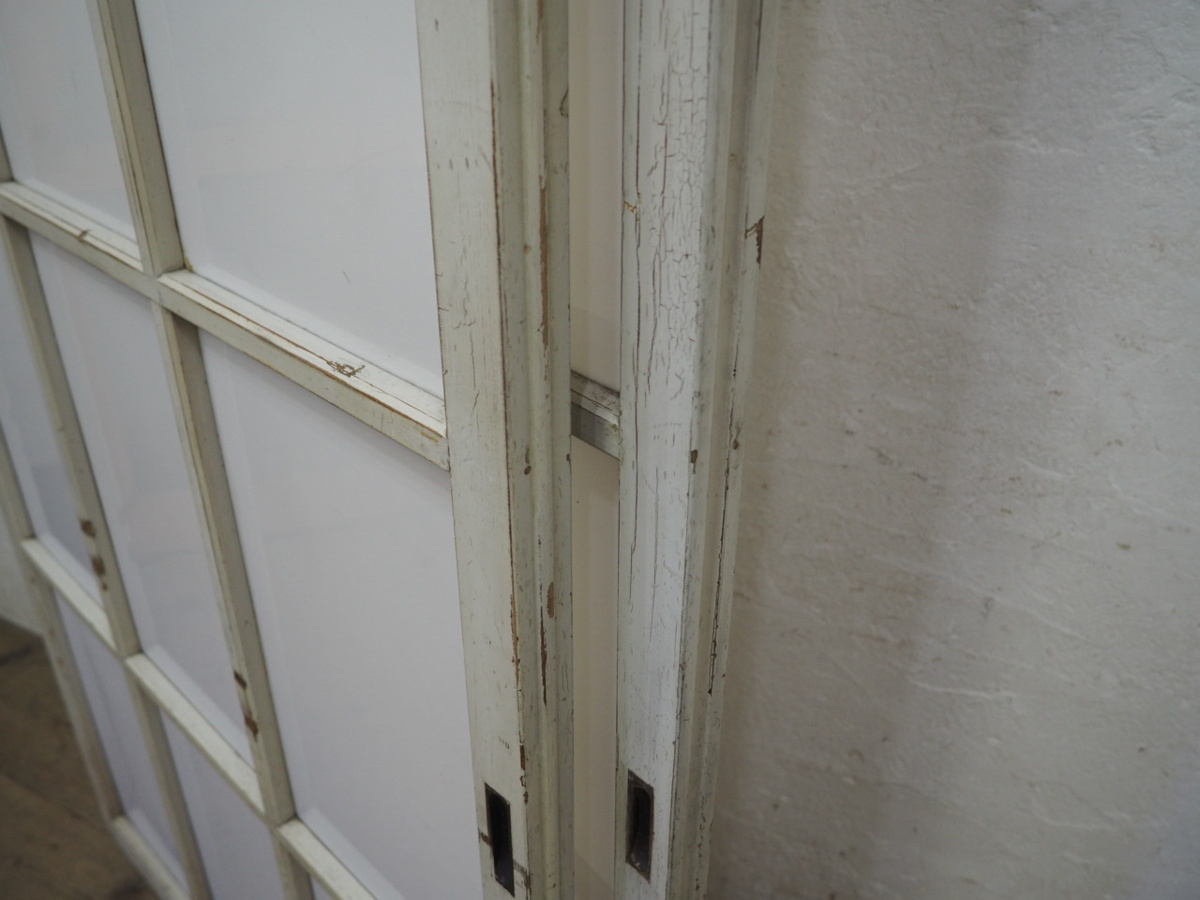 taU137*(2)[H186cm×W88,5cm]×2 листов * Vintage * симпатичный белый краска. большой старый дерево рамка-оправа раздвижная дверь * двери рама lino беж .nM внизу 