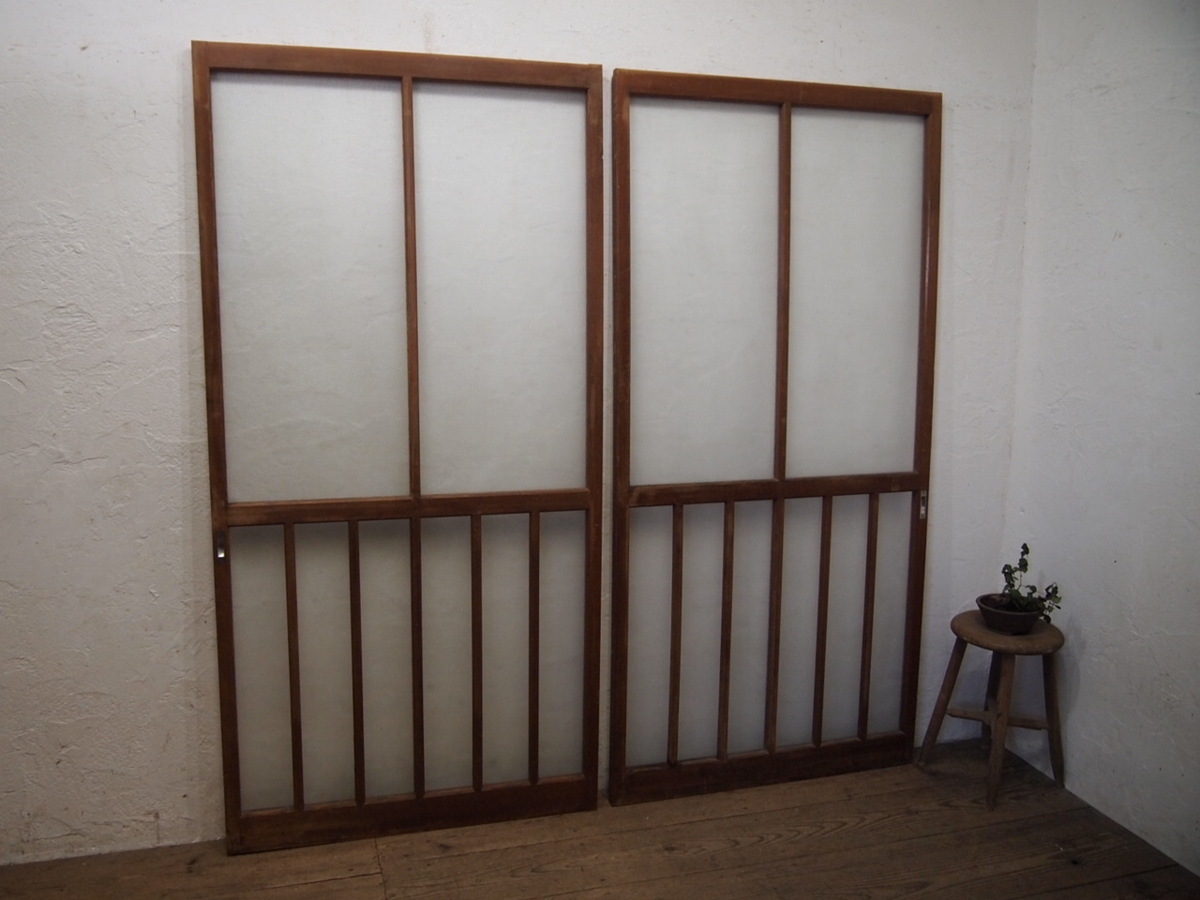 タR878◆【H176,5cm×W87,5cm】×2枚◆レトロな味わいの古い木製ガラス戸◆建具 引き戸 サッシ 古民家 古家具 雑貨屋 ビンテージL笹下