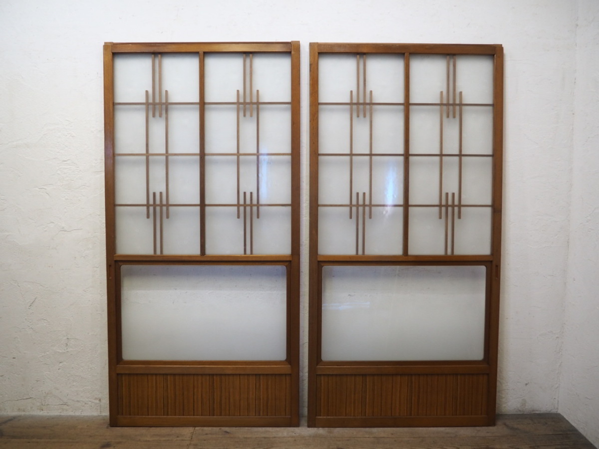 taW0178*(1)[H176cm×W88cm]×2 sheets * Showa Retro . design glass. old wooden sliding door * fittings sash old Japanese-style house block shop set housing L under 