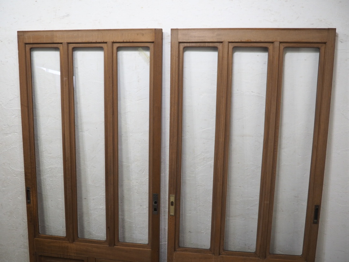 taY0826*[H179,5cm×W84cm]×2 sheets * antique * retro . pavilion. large old wooden glass door * old fittings sliding door entranceway door old Japanese-style house block house housing L pine 