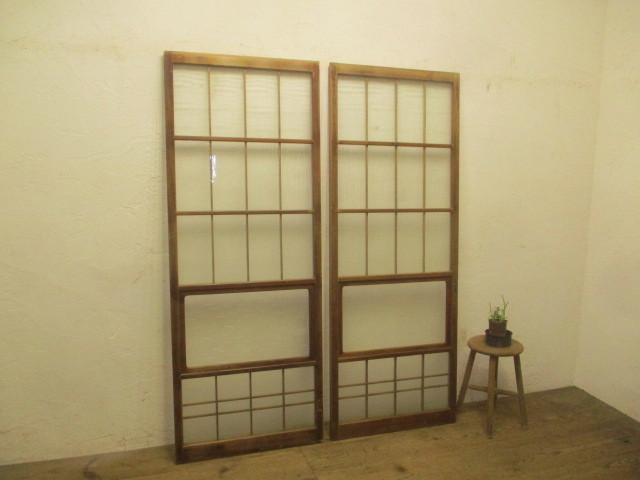 タI383◆【H176,5cm×W67,5cm】×2枚◆昭和レトロな味わいの古い木製ガラス戸◆古民家 町屋 和室 建具L下