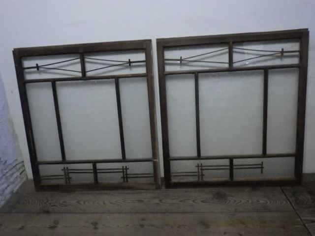 taY0169*[H98,5cm×W89cm]×2 sheets * antique * car Be . taste ... old tree frame glass door * old fittings sliding door sash old Japanese-style house reproduction Taisho romance K.1