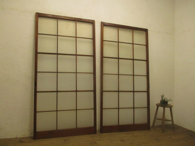 タJ209◆【H176cm×W88,5cm】×2枚◆アンティーク◆レトロな古い木枠ガラス戸◆建具 引き戸 古民家 町屋 カフェ インテリアL下