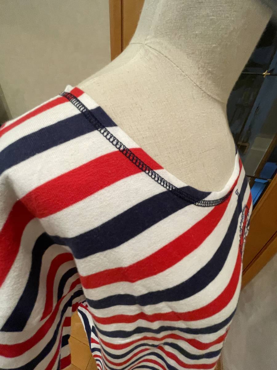 USED・GAIN・ボーダーTシャツ・半袖Tシャツ・Lサイズ相当・白×紺×赤・400円_画像6