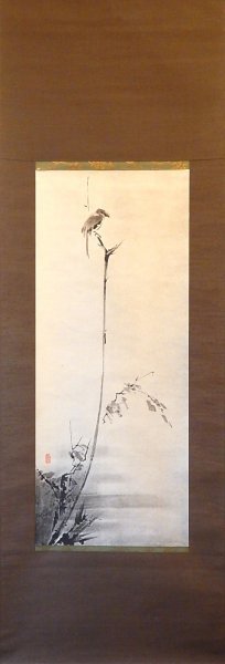4783 宮本武蔵「枯木鳴鵙図 掛軸」箱・しおりあり 印刷複製品 4783 宮本武蔵「枯木鳴鵙図 掛軸」箱・しおりあり 印刷複製品