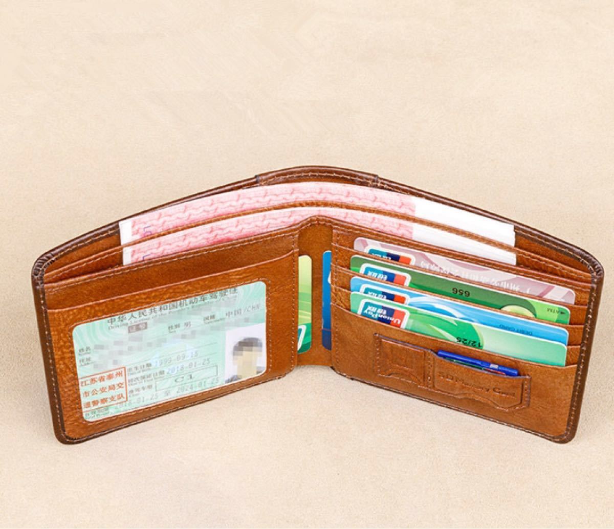 財布 メンズ 本牛革財布、高級感、二つ折り財布、牛革、新品、国内当日発送