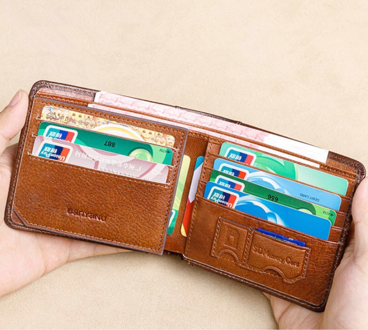 財布 メンズ 本牛革財布、高級感、二つ折り財布、牛革、新品、国内当日発送