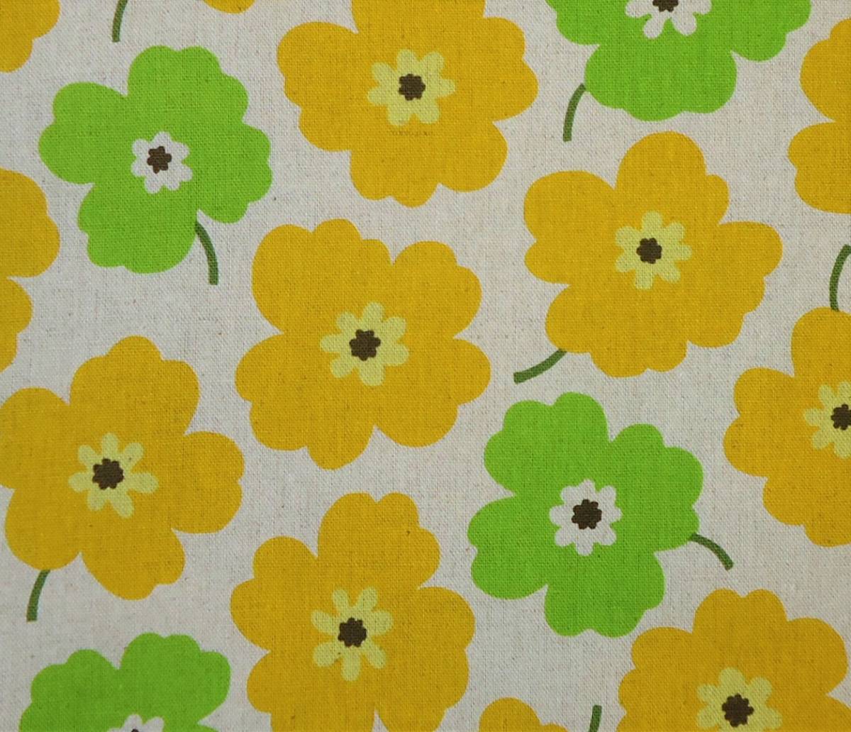 昭和レトロなカラフル花柄 黄と黄緑 生地 文庫本ブックカバー 