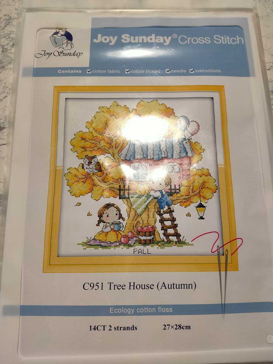 クロスステッチキット tree house ツリーハウス 木の家 春夏秋冬 季節 シーズン 4セット 14CT 27×28cm 図案印刷なし 刺繍