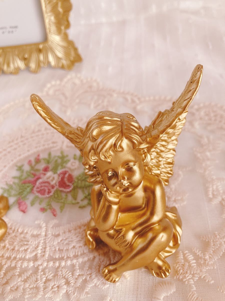 アンティーク調 ロココ 天使 エンジェル２個セットゴールド置物 