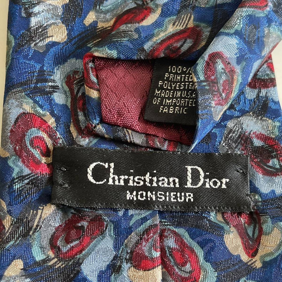 Christian Dior(クリスチャンディオール) ネイビー赤模様CDロゴネクタイ_画像1
