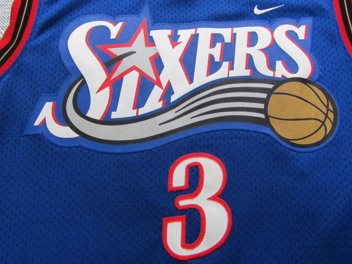 NBA 76ers アレン・アイバーソン IVERSON #3 SIXERS シクサーズ NIKE ユニフォーム ナイキ ゲームシャツ 刺繍 ジャージ タンクトップ 青_画像3
