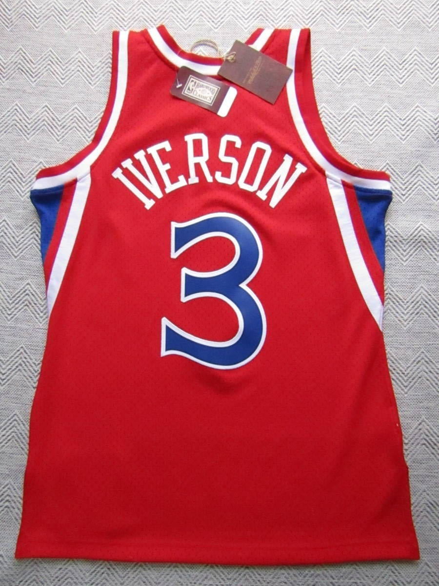 美品 NBA 76ers IVERSON #3 アレン・アイバーソン Mitchell&Ness ミッチェルアンドネス シクサーズ スウィングマン ユニフォーム 刺繍