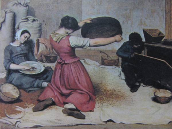 ギュスターヴ・クールベ、【麦を篩にかける女たち】、希少な額装用画集より、状態良好、新品額装付、Gustave Courbet_画像1