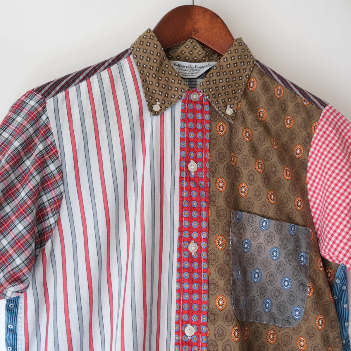 60s[ Fashion of Ivy League ] Vintage k Lazy pattern BD short sleeves shirt / multi pattern / S / total pattern 