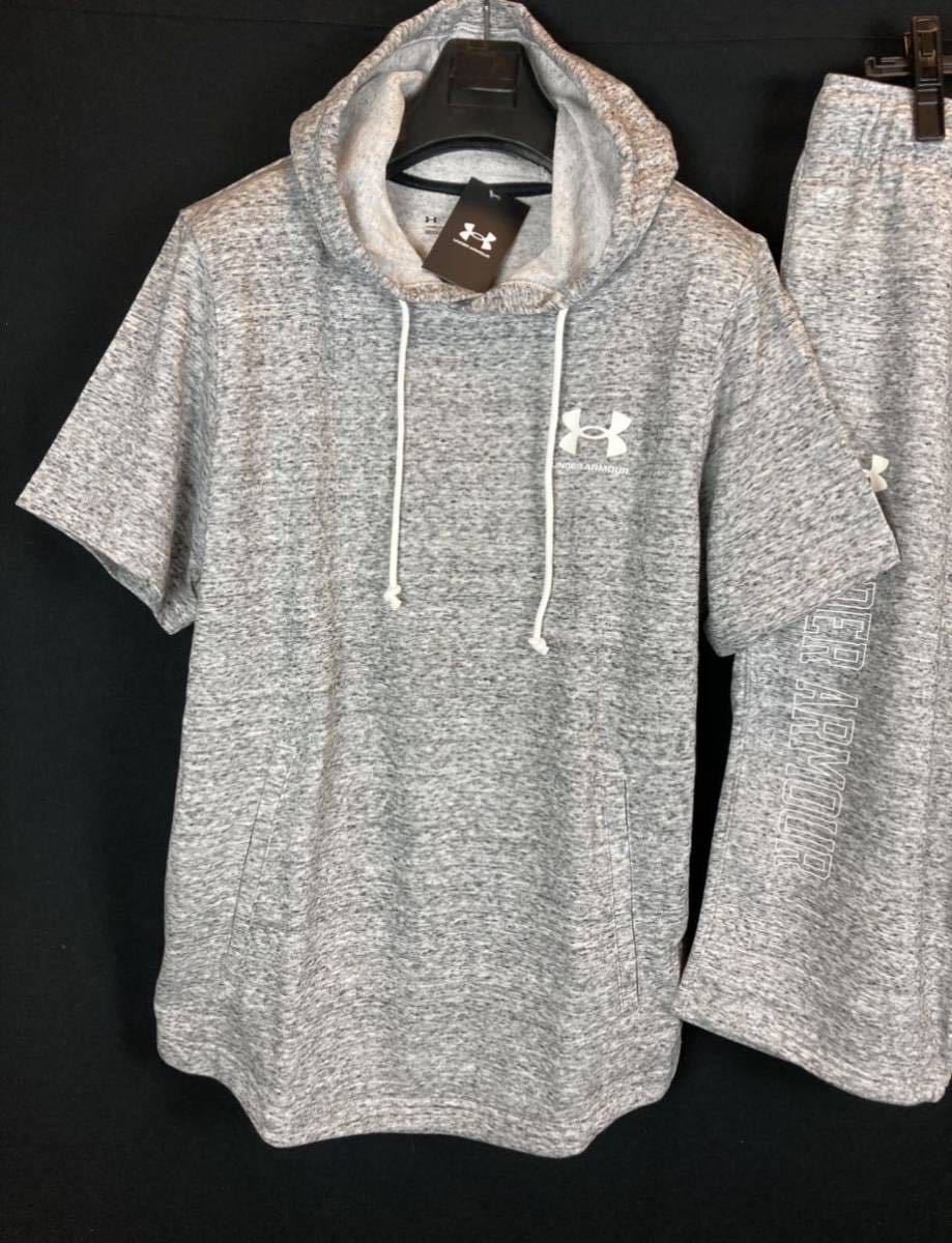 新品 正規品【UNDER ARMOUR/アンダーアーマー】UAショートスリーブフーディー&クォーターパンツ◆XXL◆スウェット上下セット パーカー_画像3