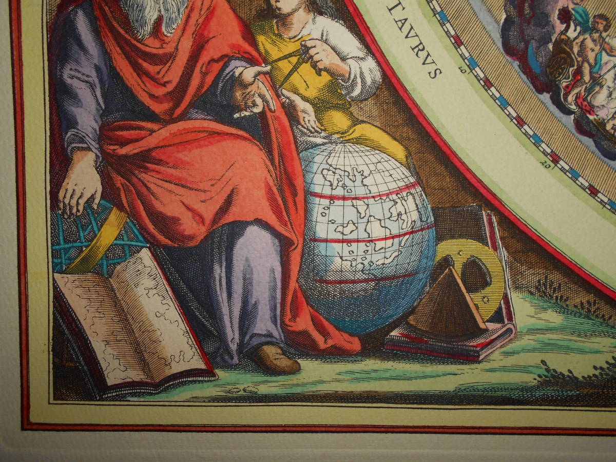 即決1661年復刻版『セラリウス星図　トレーミー体系』アンティーク天球図、天文暦学書手彩色銅版画Star map, Planisphere, Celestial atlas_画像6