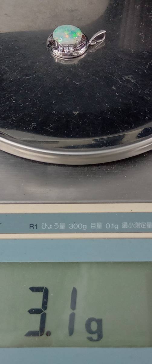 【鑑別書付き】トップ Pm900表記 Pt900 プラチナ ホワイトオパール1.47ct ダイヤ0.10ct 3.1g ペンダントトップ 店舗受取可_画像8