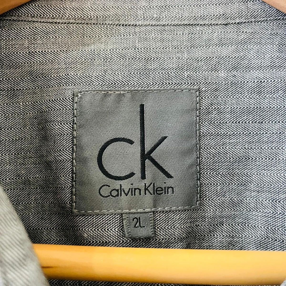 C9601ch オンワード樫山《Calvin Klein｜カルバンクライン》サイズ XL 長袖シャツ シャツ メンズ グレー 麻混 _画像3