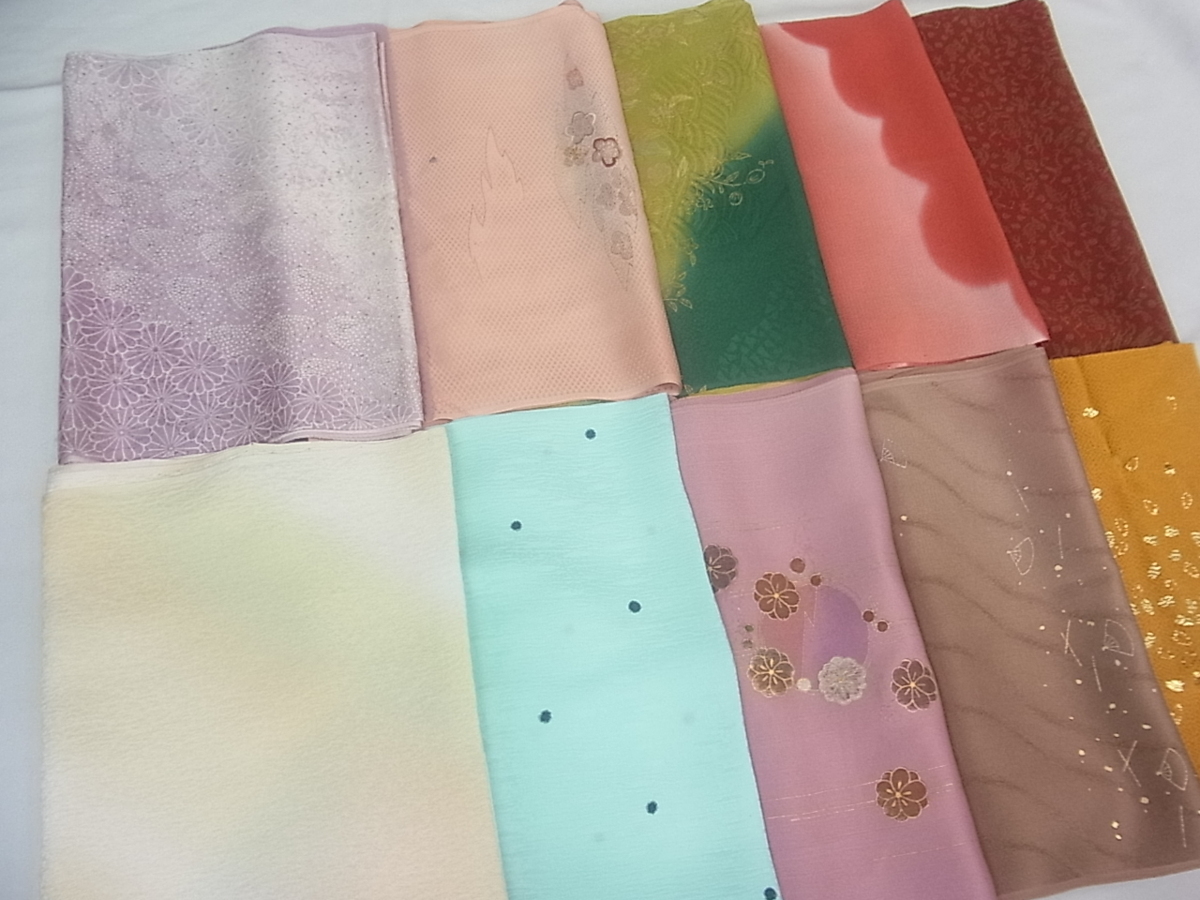 平和屋□全て未使用 和装小物 上質な帯揚げ１０枚セット 刺繍 菊 雲 