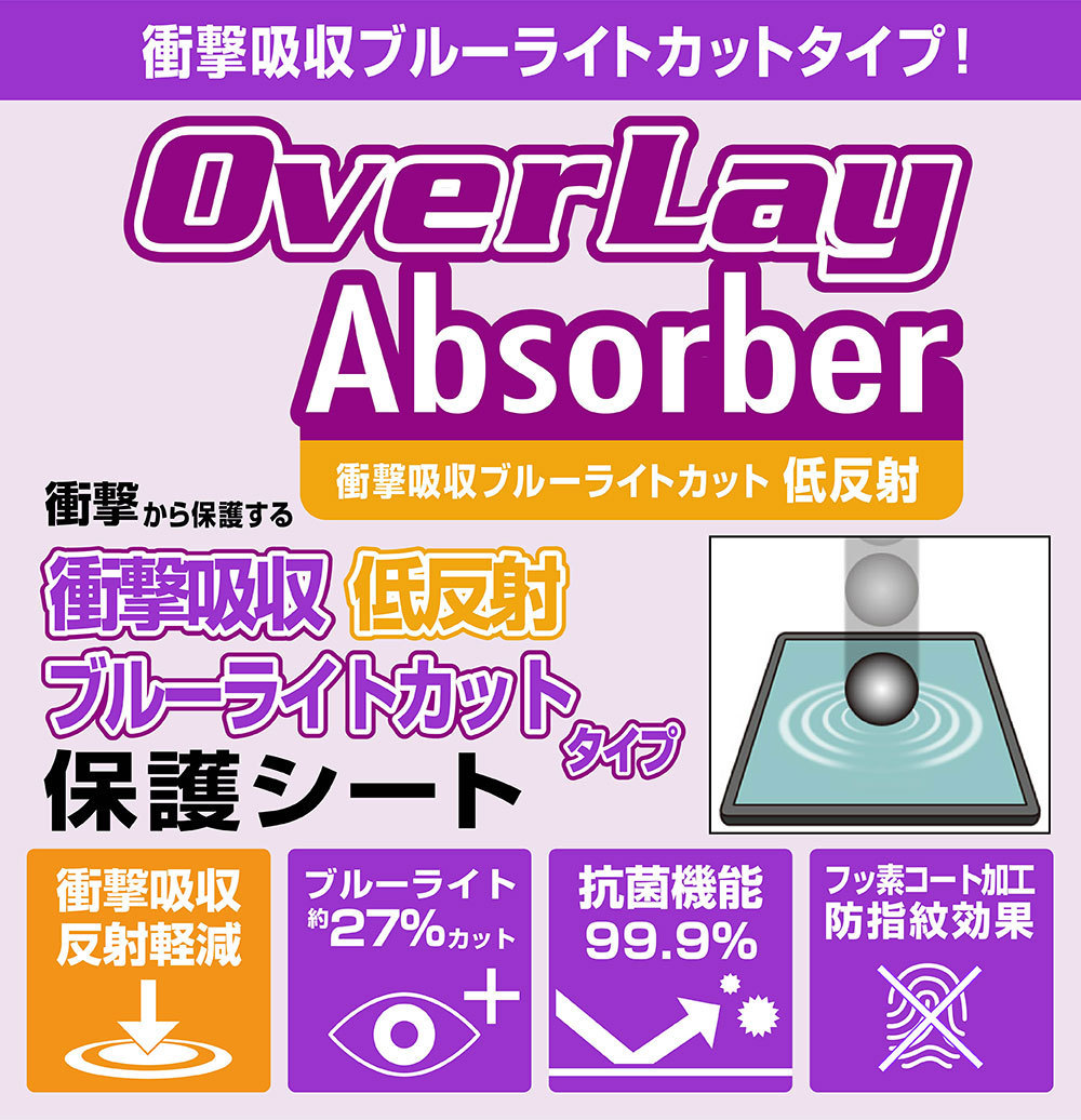 7インチ(16:10) 汎用サイズ OverLay Absorber 低反射 衝撃吸収 低反射 ブルーライトカット 抗菌 保護フィルム(151x94mm)_画像2