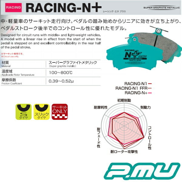 プロジェクトミューμ RACING-N+ブレーキパッド前後セット UZS190レクサスGS430 05/8～07/9_画像2