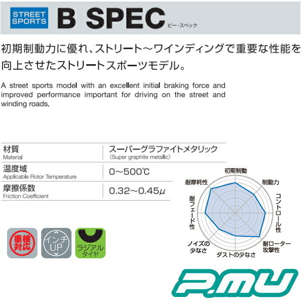 プロジェクトミューμ B-SPECブレーキパッド前後セット CR5/CR6アコードハイブリットLX/EX 13/6～16/5_画像2