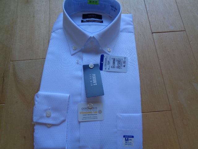新品　PERSONS　メンズ　ボタンダウン　カッターシャツ　コットン100%　白　超長綿　M　39ー80（78-80）　ノーアイロン　　4,900円+税_画像1