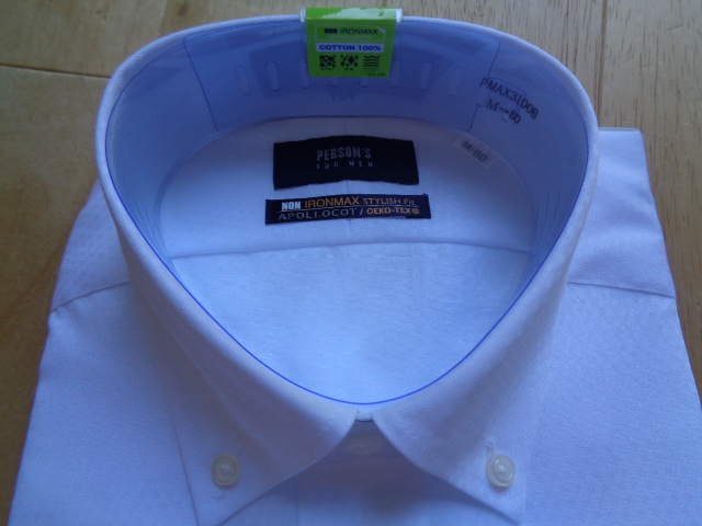 新品　PERSONS　メンズ　ボタンダウン　カッターシャツ　コットン100%　白　超長綿　M　39ー80（78-80）　ノーアイロン　　4,900円+税_画像6