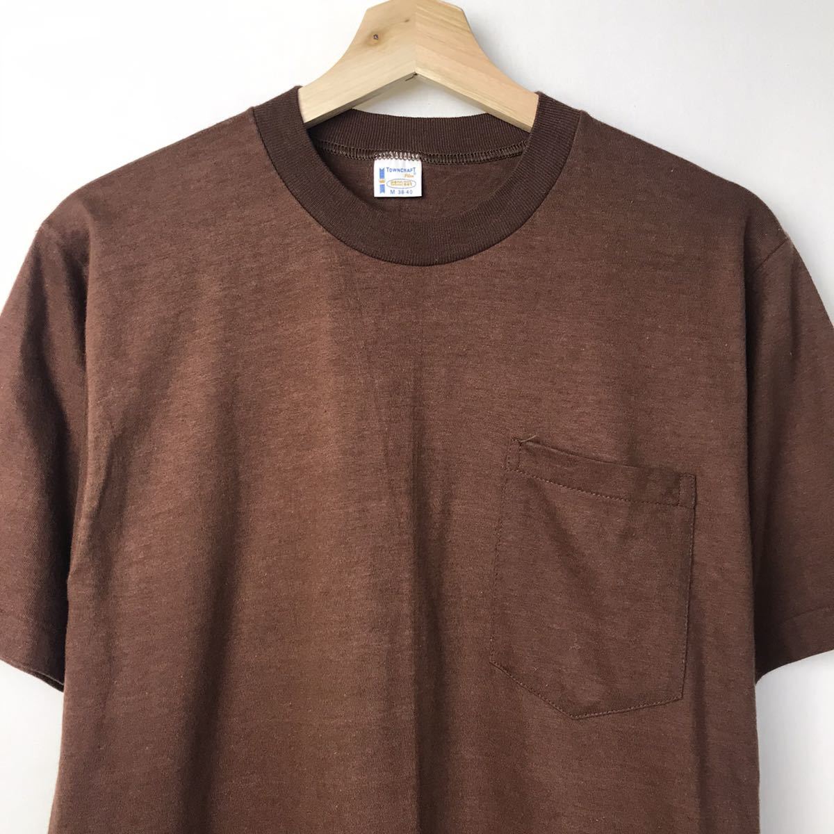 定番の中古商品 60s70s デッドストック M ブラウン Tシャツ ポケット付き タウンクラフト TOWNCRAFT ビンテージ 無地