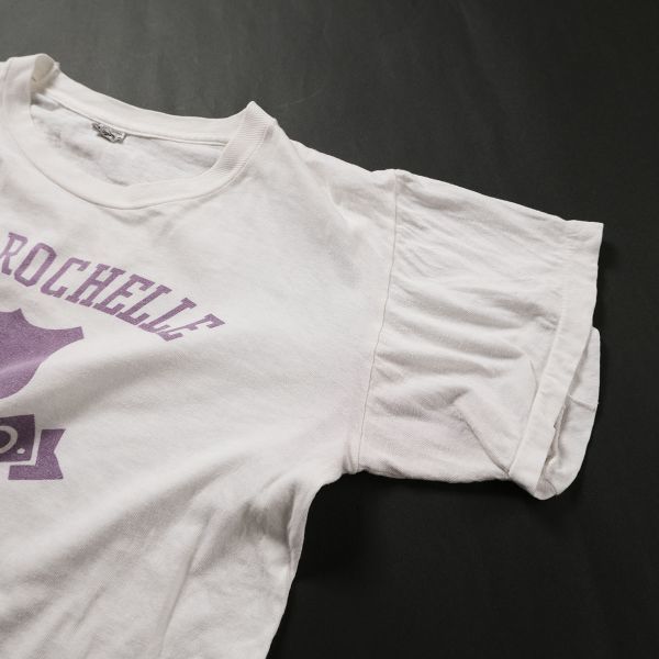 70’s ラッセル 染み込み カレッジ プリント Tシャツ (M) 白×紫系 60年代 旧タグ ビンテージ Russell_画像3