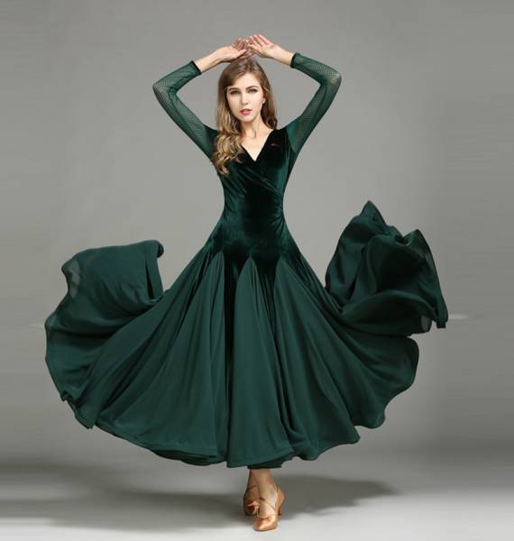 新品　社交ダンス・パーティドレス　ダンス衣装　ロングワンピース　サイズS　M　L　XL　XXL　上品グリーン