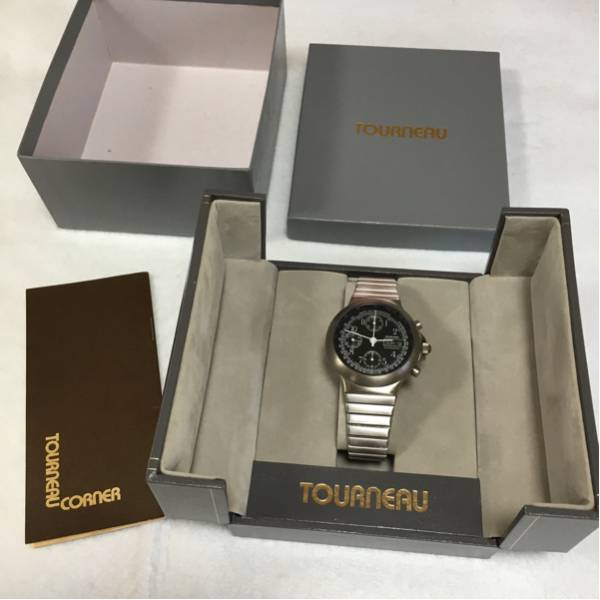  excellent level * TOURNEAU CORNER TITAN chronograph watch wristwatch Switzerland self-winding watch AUTOMATIC box attached USED * free shipping the cheapest 