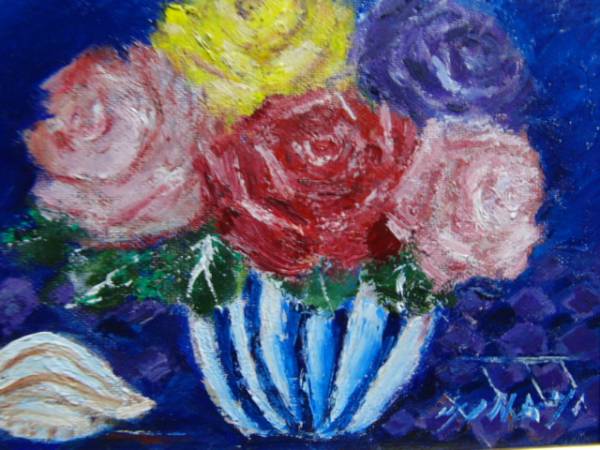 { country beautiful .} south Miho .,[ flower ..( rose )], oil painting .,SM number :22,7cm×15,8cm, oil painting one point thing, new goods high class oil painting amount attaching, autograph autograph * genuine work with guarantee 