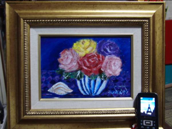 { country beautiful .} south Miho .,[ flower ..( rose )], oil painting .,SM number :22,7cm×15,8cm, oil painting one point thing, new goods high class oil painting amount attaching, autograph autograph * genuine work with guarantee 