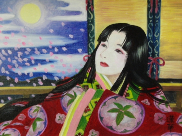 { country beautiful .} lotus flower *RENKA,[ Kaguya Hime * Sakura ], oil painting .,F6 number :40,9×31,8cm, oil painting, new goods high class oil painting amount attaching, one point thing, autograph autograph * genuine work with guarantee 
