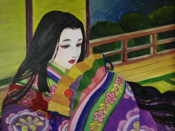 ≪国美協≫蓮華・RENKA、『紫式部・吉福油彩画、F6号：40,9×31,8cm、油絵、新品高級油彩額付、一点物、直筆サイン・真作保証付_新品高級油彩額付