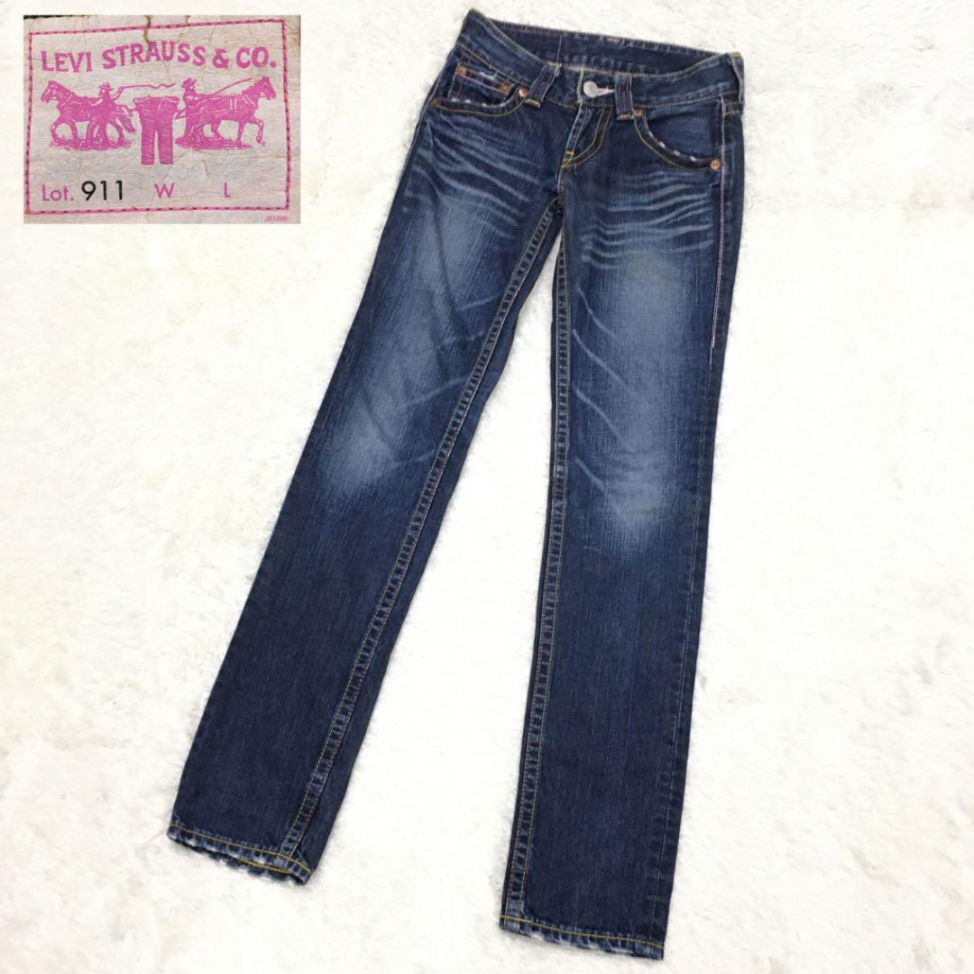 Levi's Lot.911 リーバイス スキニージーンズ デニムパンツ used加工 チェーンステッチ レディース サイズ W27 刻印 Q02 NL911-0001