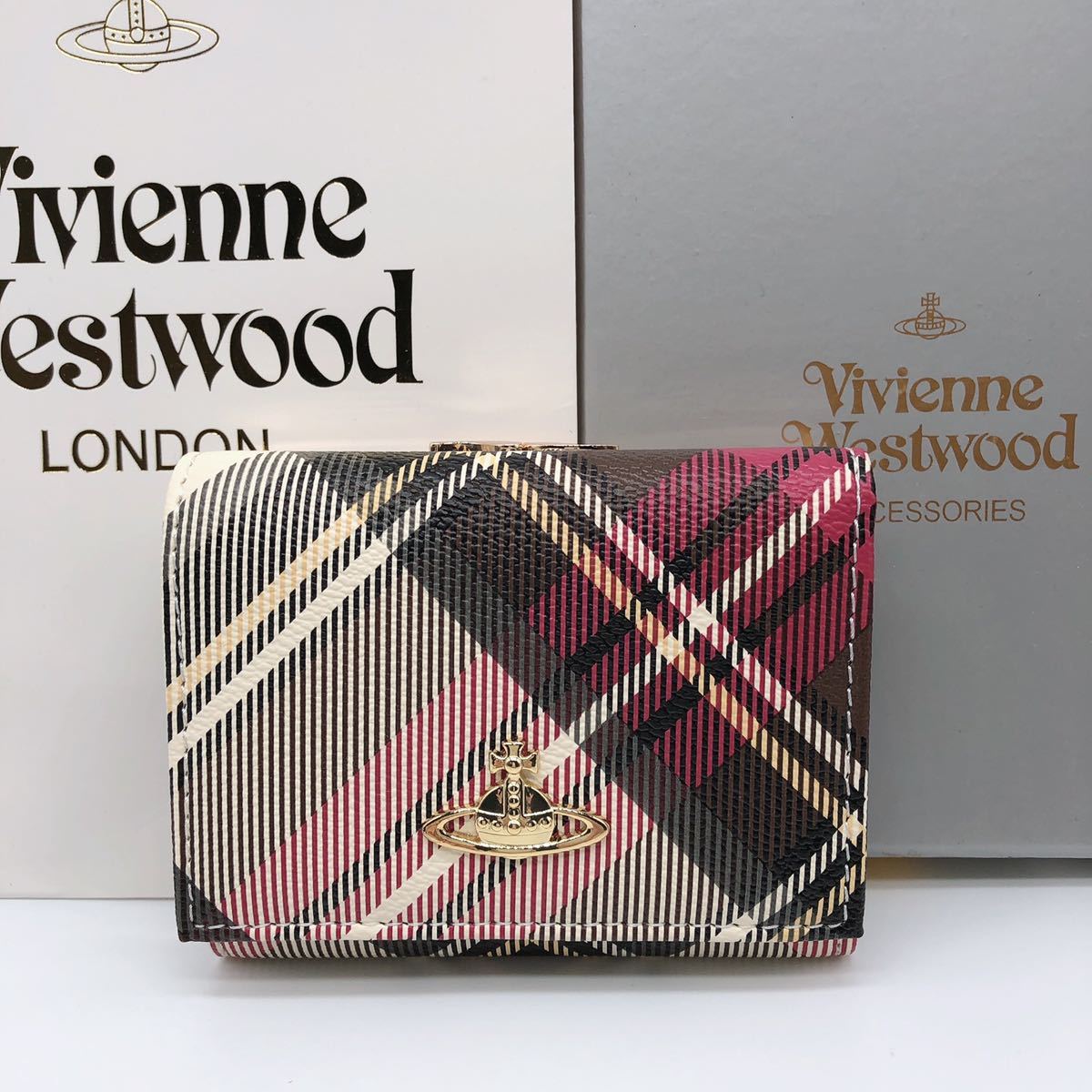 新品・未使用】Vivienne Westwood 三つ折り財布 チェック柄 箱☆袋付き