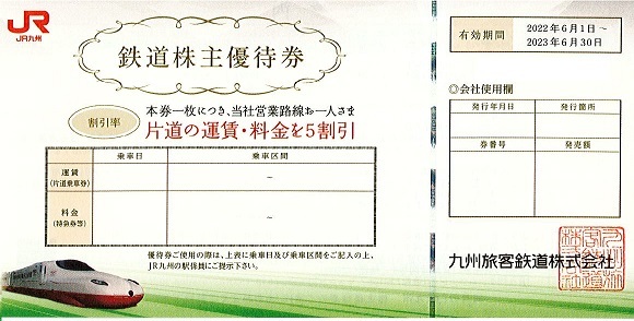 JR九州【 九州旅客鉄道 株主優待券・50％割引券 2023/6/30迄 】10枚