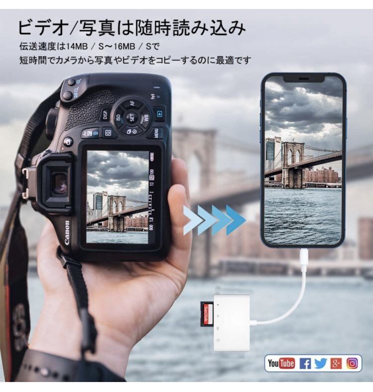 iPhone SD カードリーダー usb 変換アダプタ 4in1 多機能 データ転送/Office資料/写真/ビデオ SD/TF カメラアダプタ OTG機能 高速